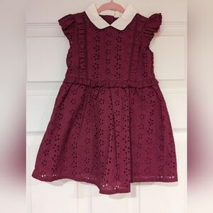 Janie and Jack Brand New Wine colored eyelet dress with white collar 18-24 month